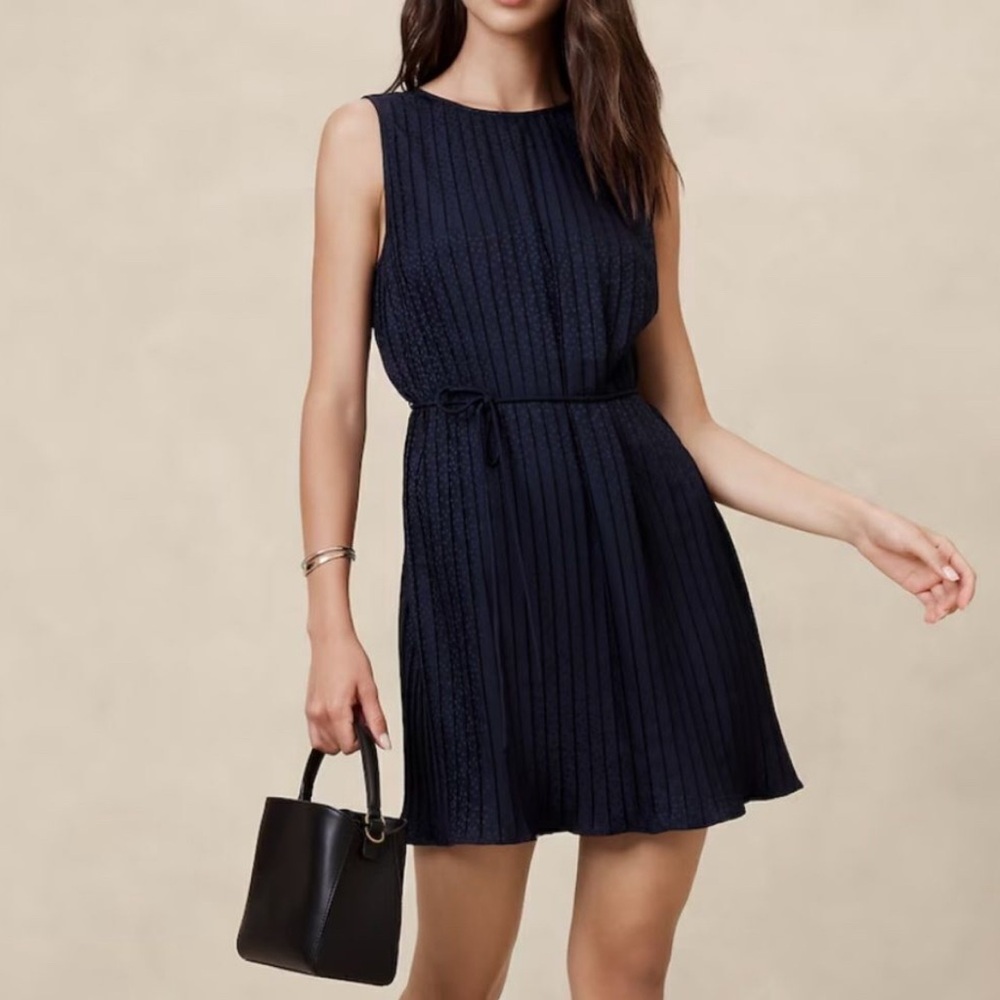 Banana Republic Jacquard Navy Pleated Mini Dress, Size XXL, NWT